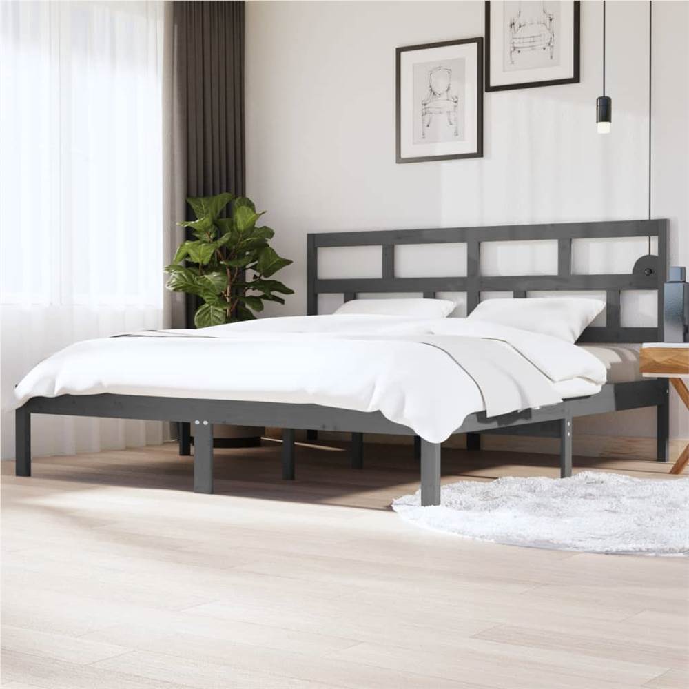 

Bed Frame Grey Solid Wood Pine 200x200 cm Super King