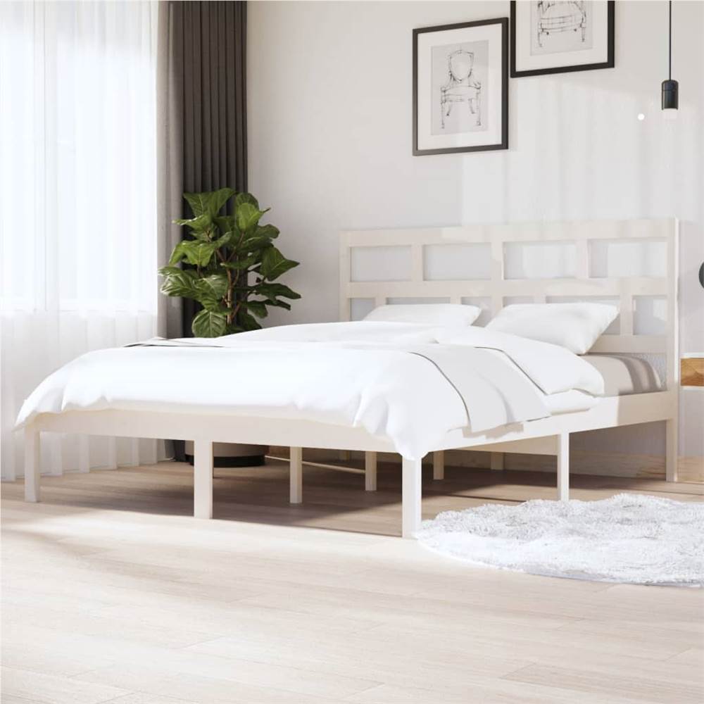 

Bed Frame White Solid Wood 180x200 cm Super King