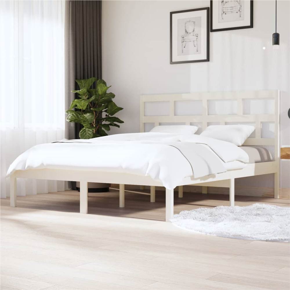 

Bed Frame White Solid Wood Pine 160x200 cm King Size