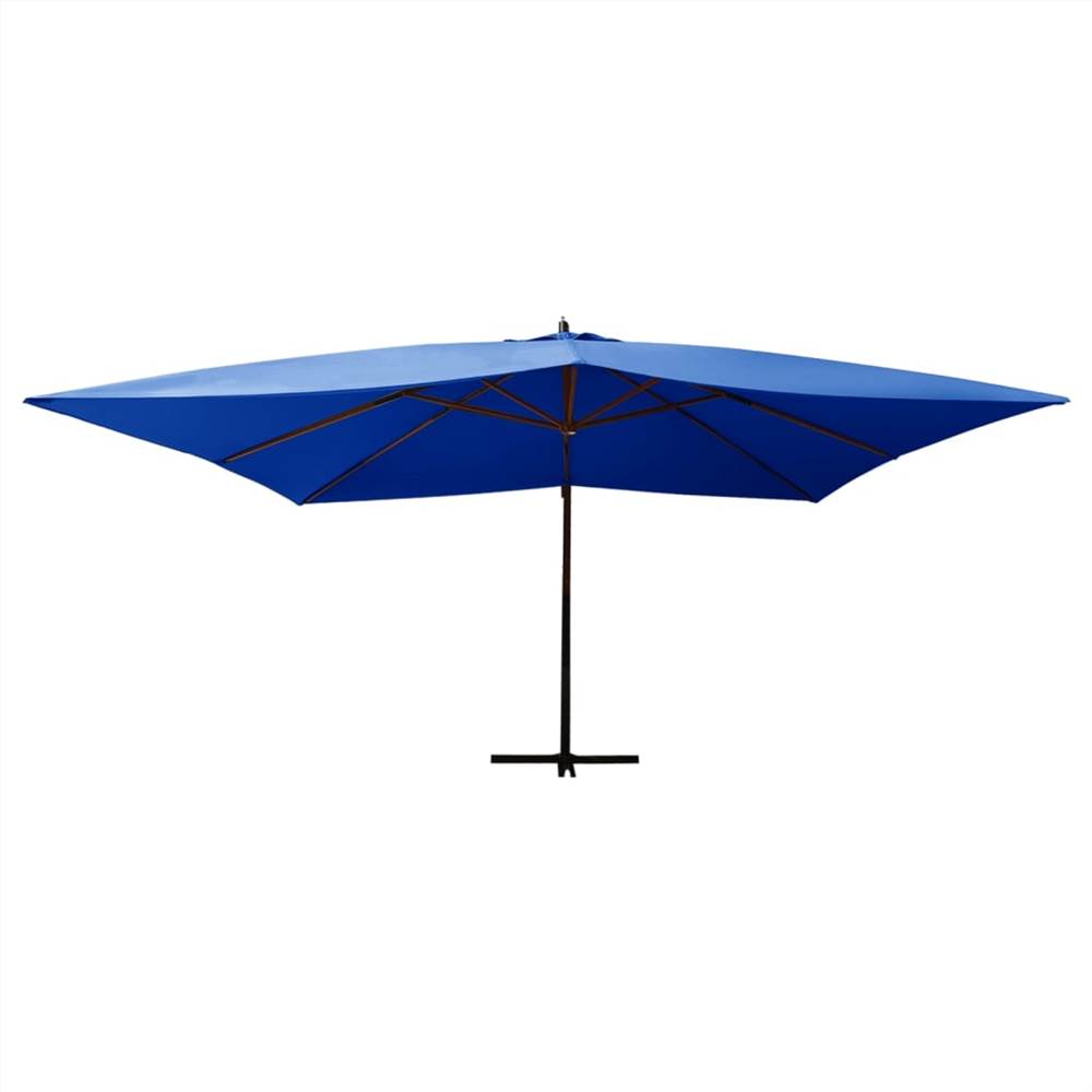 Cantilever Umbrella with Wooden Pole 400x300 cm Azure Blue