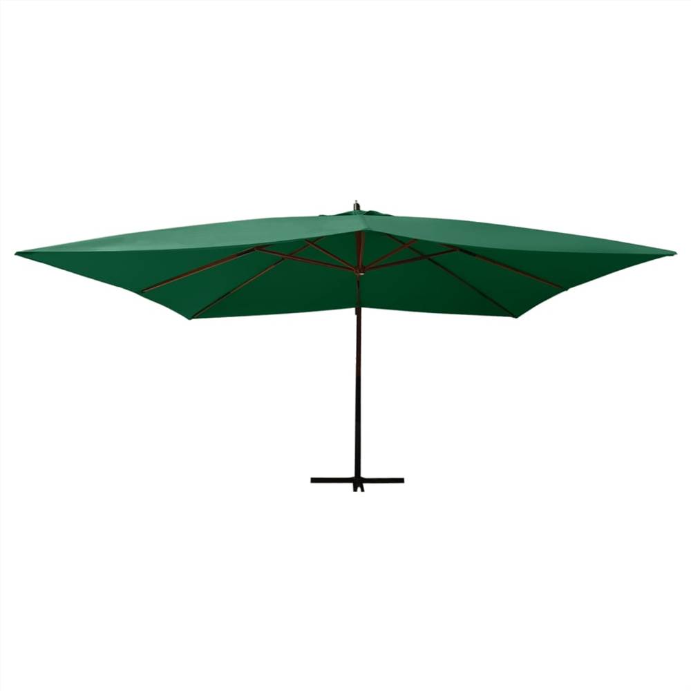 Cantilever Umbrella with Wooden Pole 400x300 cm Green