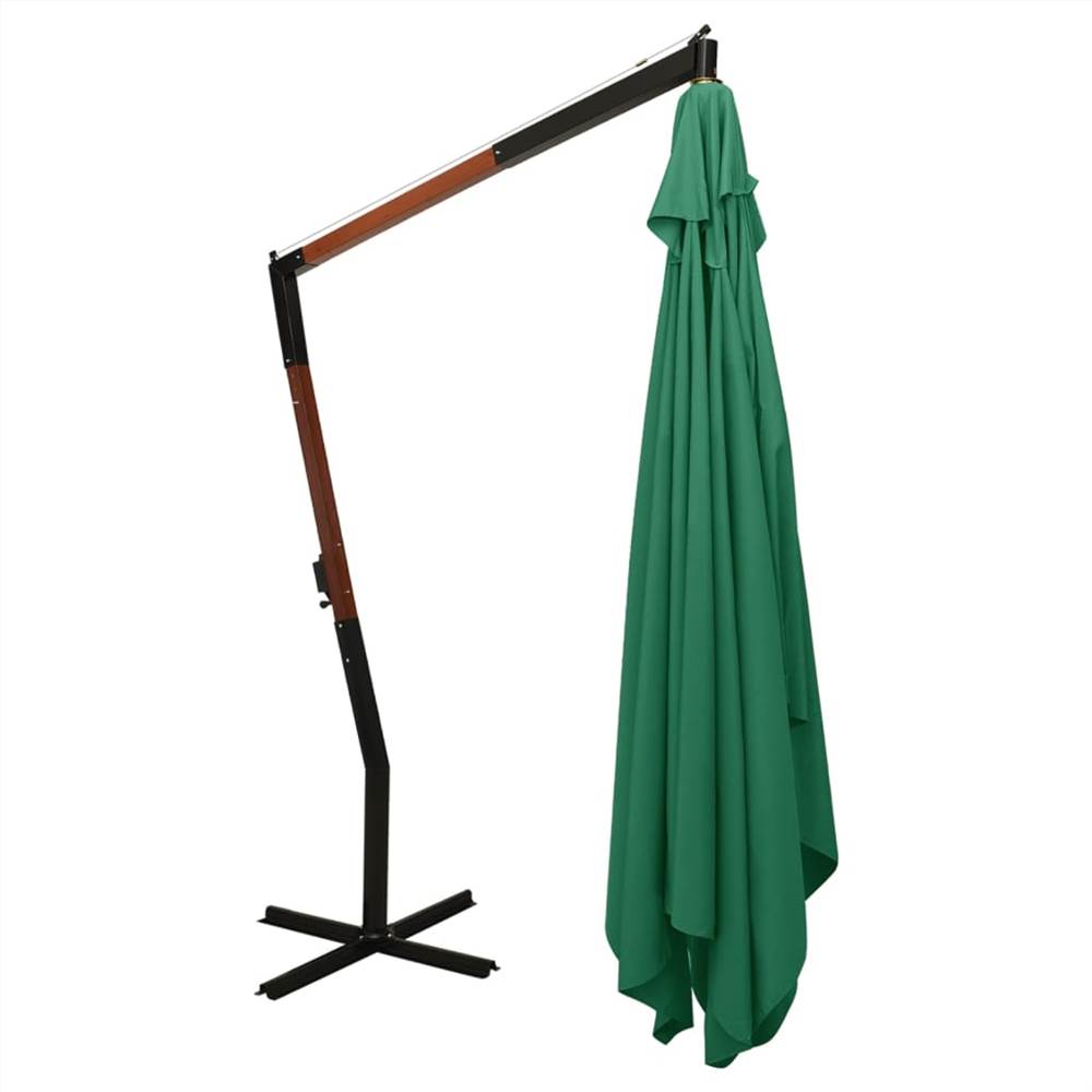 Cantilever Umbrella with Wooden Pole 400x300 cm Green