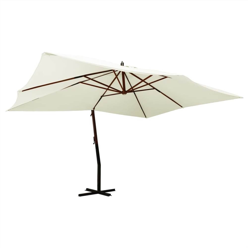 Cantilever Umbrella with Wooden Pole 400x300 cm Sand White