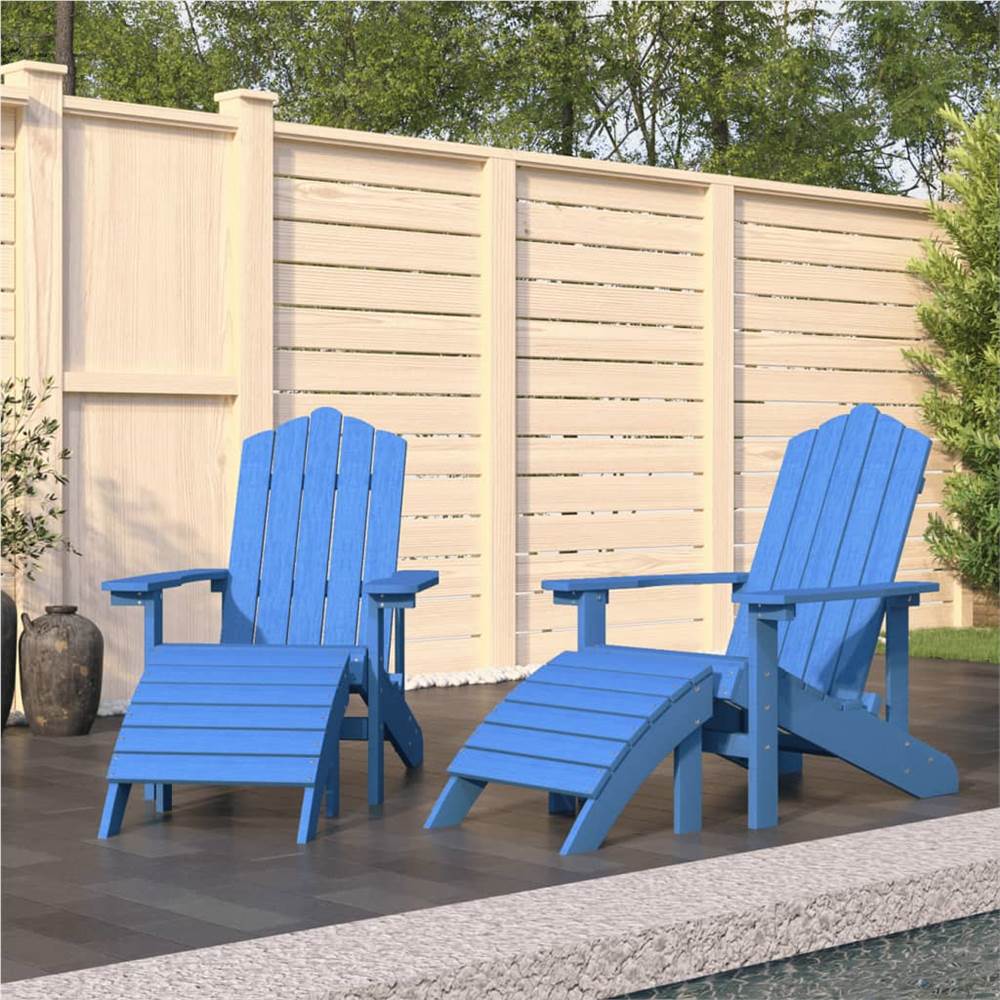 

Garden Adirondack Chairs 2 pcs with Footstools HDPE Aqua Blue