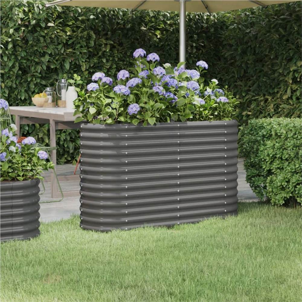 Garden Planter Powder-coated Steel 114x40x68 cm Grey
