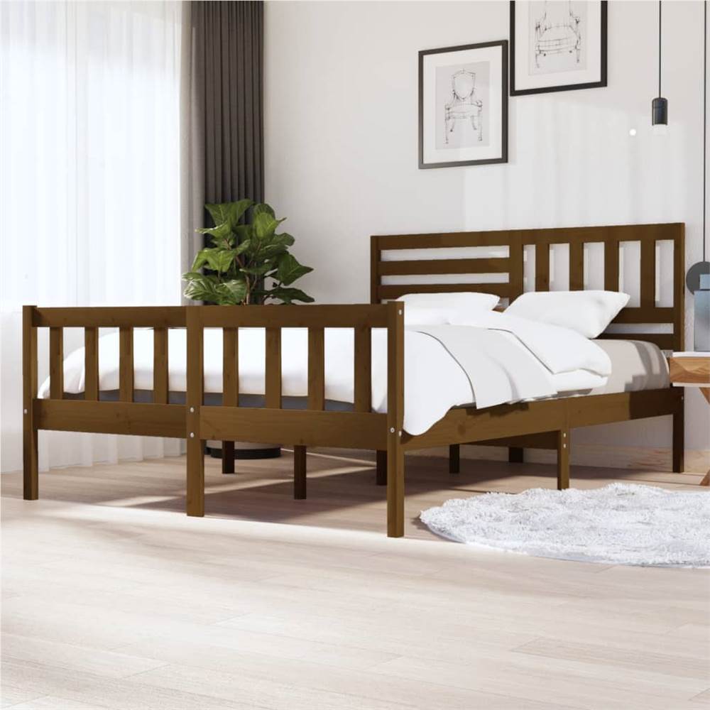 Bed Frame Honey Brown Solid Wood 160x200 cm King Size