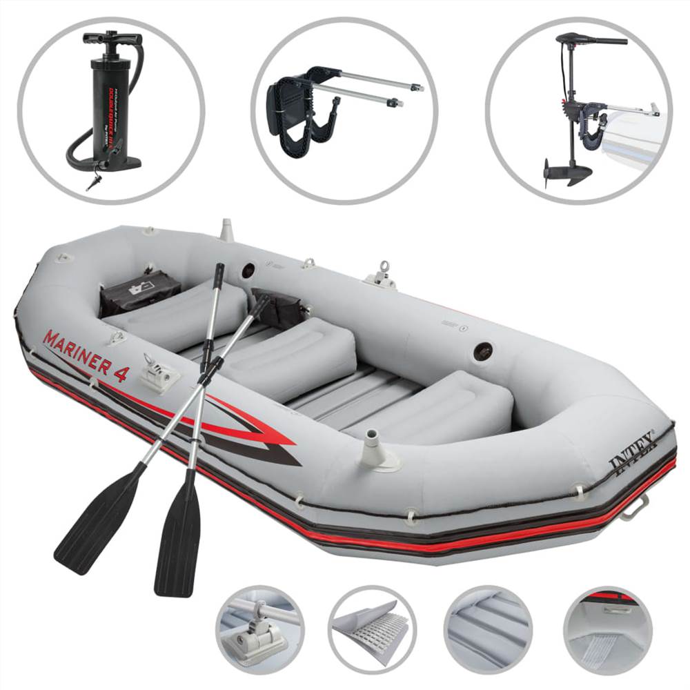 Intex Inflatable Boat Set Mariner 4 with Trolling Motor and Bracket