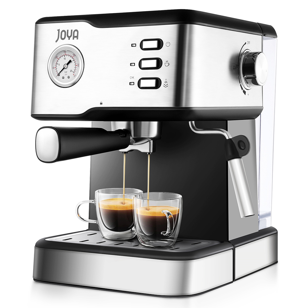 JOYA CM1686E Бытовая кофеварка 950W 1.5L Полуавтоматическая 20-барная кофеварка для эспрессо из нержавеющей стали Подогрев чашек - черный