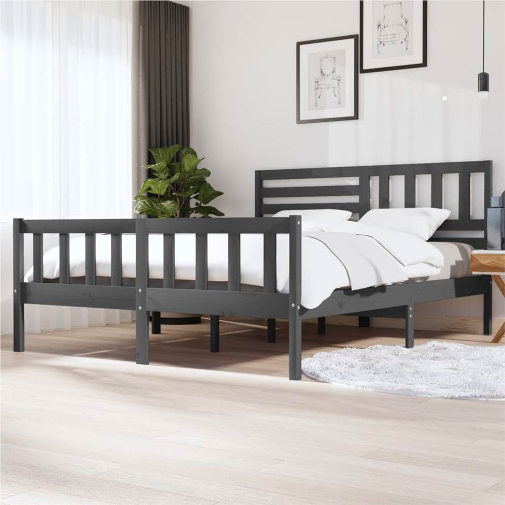 Bed Frame Grey Solid Wood 180x200 cm Super King