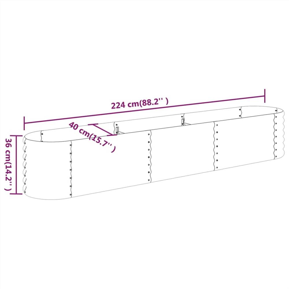 Garden Planter Powder-coated Steel 224x40x36 cm Grey