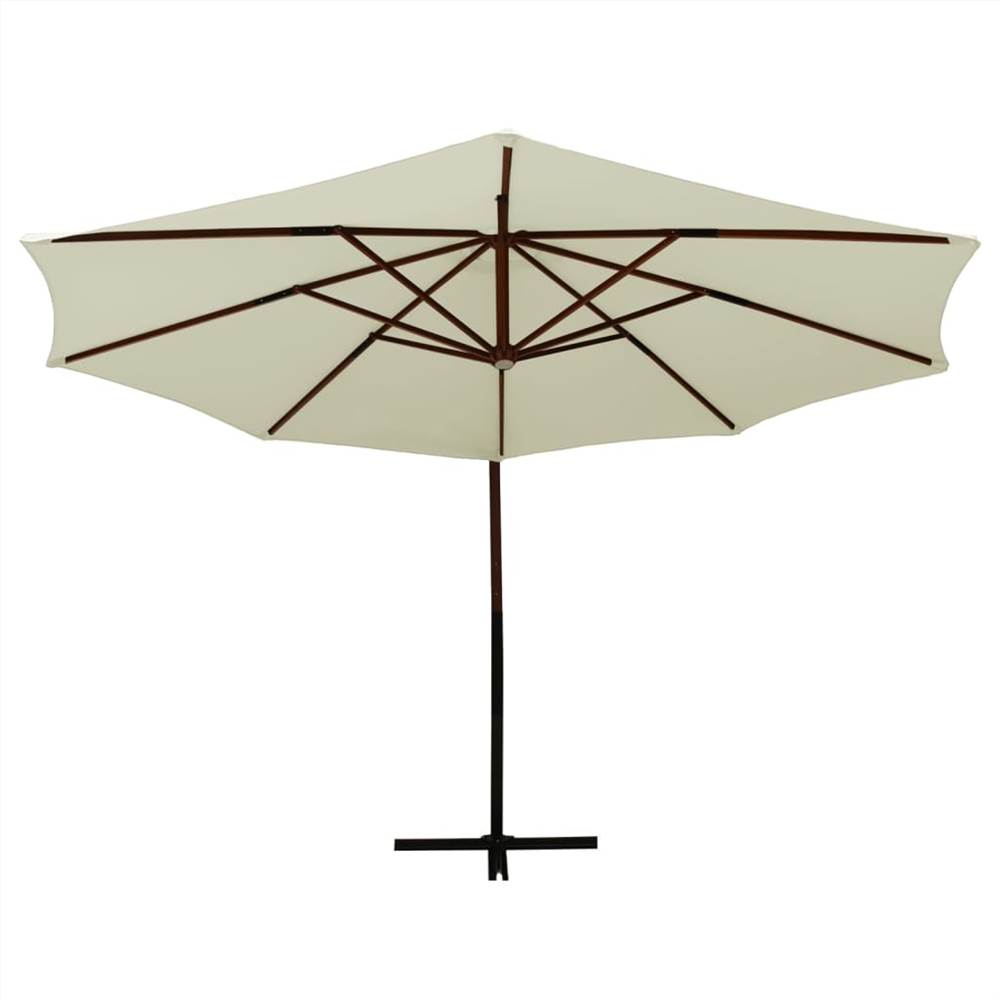 Hanging Parasol with Wooden Pole 350 cm Sand White