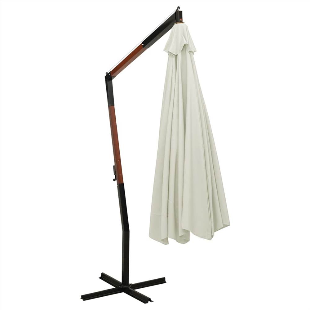 Hanging Parasol with Wooden Pole 350 cm Sand White
