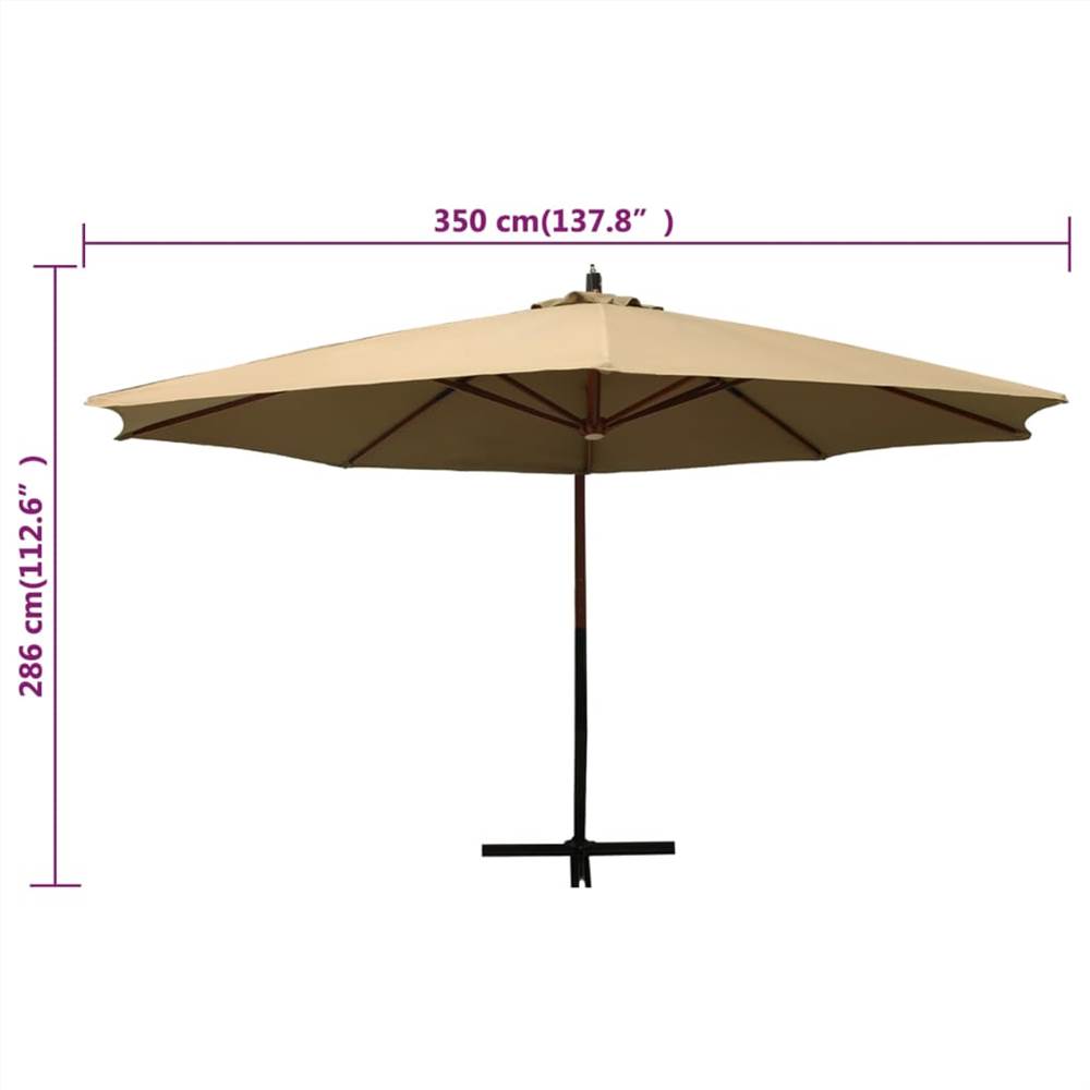 Hanging Parasol with Wooden Pole 350 cm Taupe