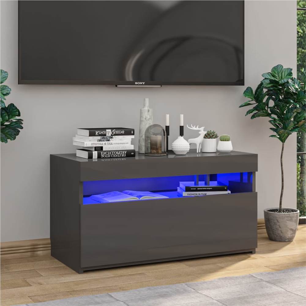 TV Cabinet with LED Lights High Gloss Grey 75x35x40 cm