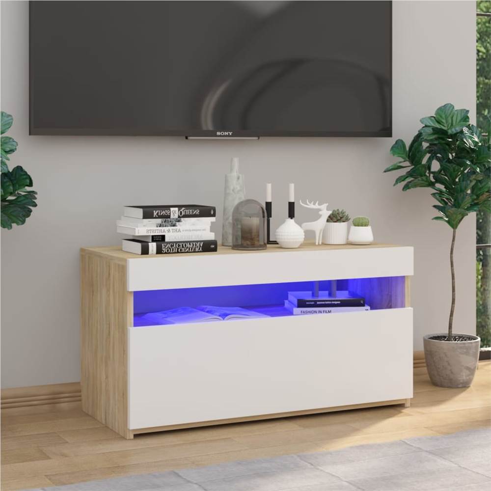 

TV Cabinet with LED Lights White&Sonoma Oak 75x35x40 cm