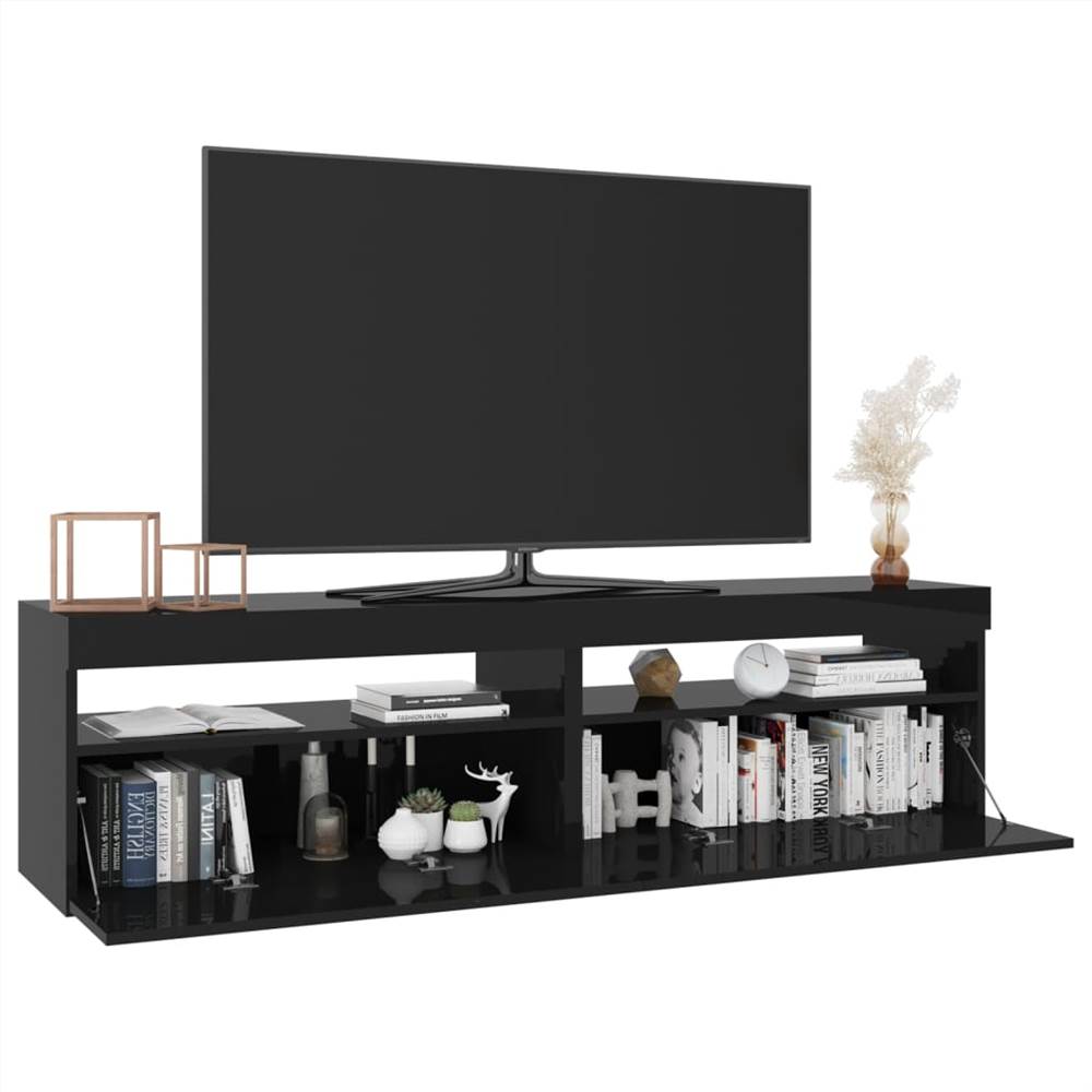 TV Cabinets 2 pcs with LED Lights High Gloss Black 75x35x40 cm