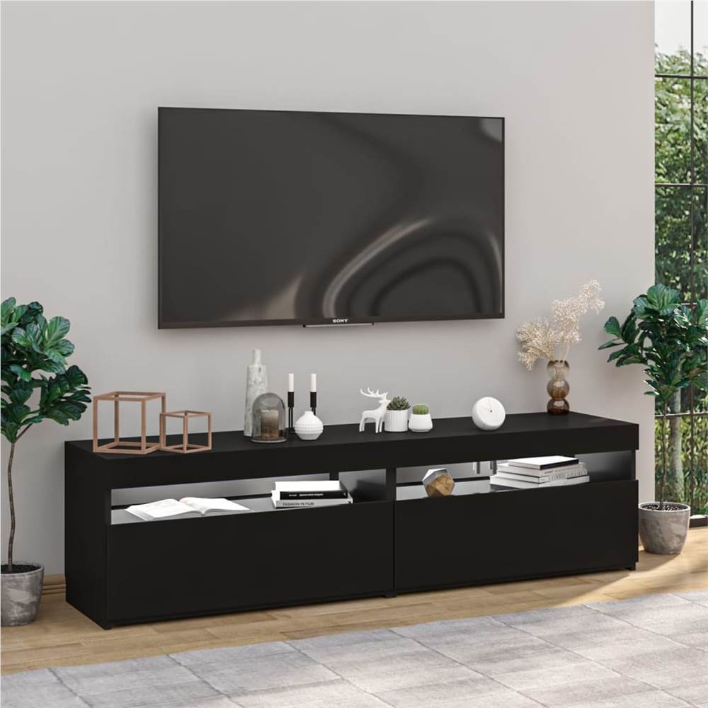 TV Cabinets 2 pcs with LED Lights High Gloss Black 75x35x40 cm