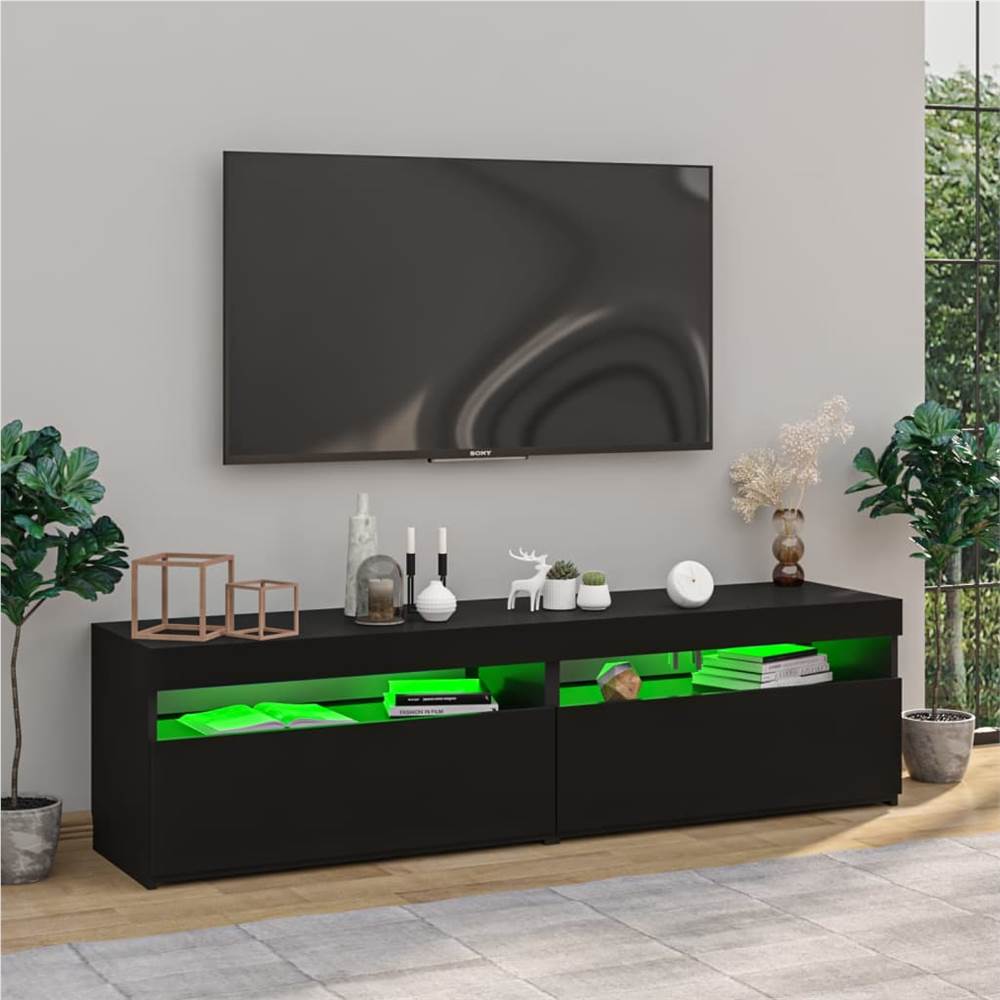 TV Cabinets 2 pcs with LED Lights High Gloss Black 75x35x40 cm