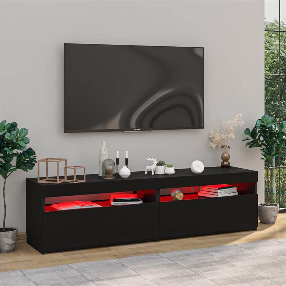 TV Cabinets 2 pcs with LED Lights High Gloss Black 75x35x40 cm