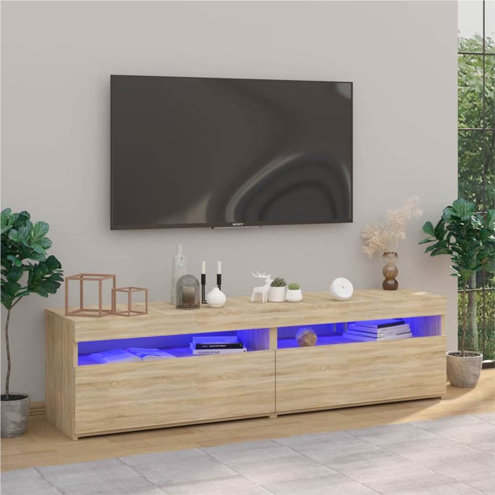 TV Cabinets 2 pcs with LED Lights Sonoma Oak 75x35x40 cm