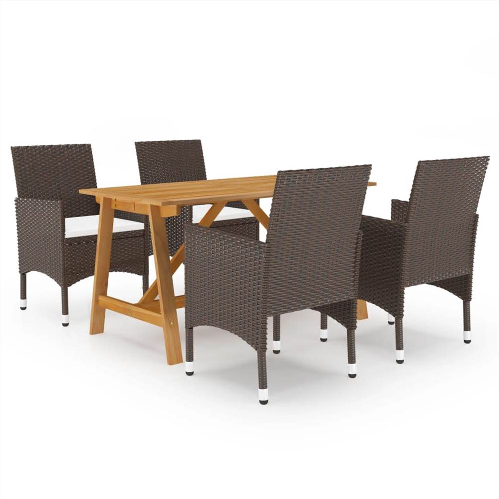 

5 Piece Garden Dining Set with Cushions Brown