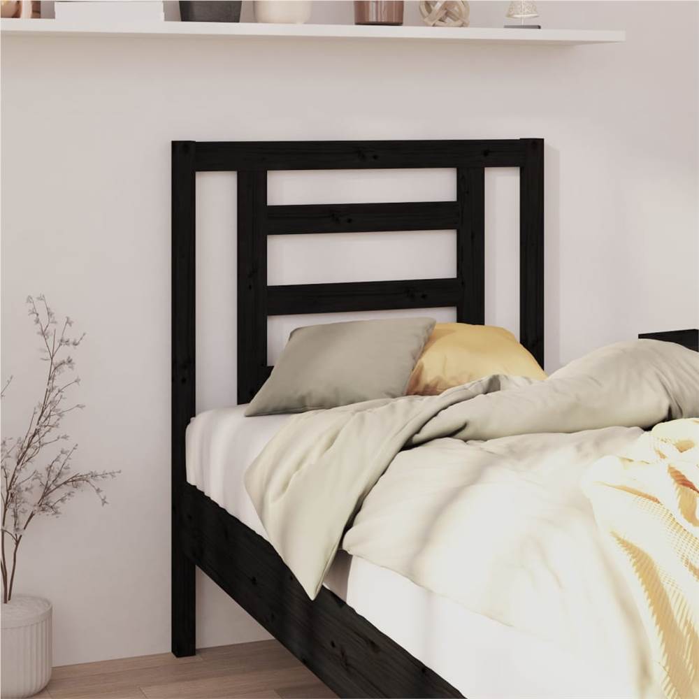 Bed Headboard Black 81x4x100 cm Solid Wood Pine