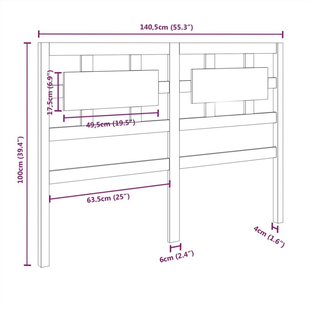 Bed Headboard White 140.5x4x100 cm Solid Wood Pine