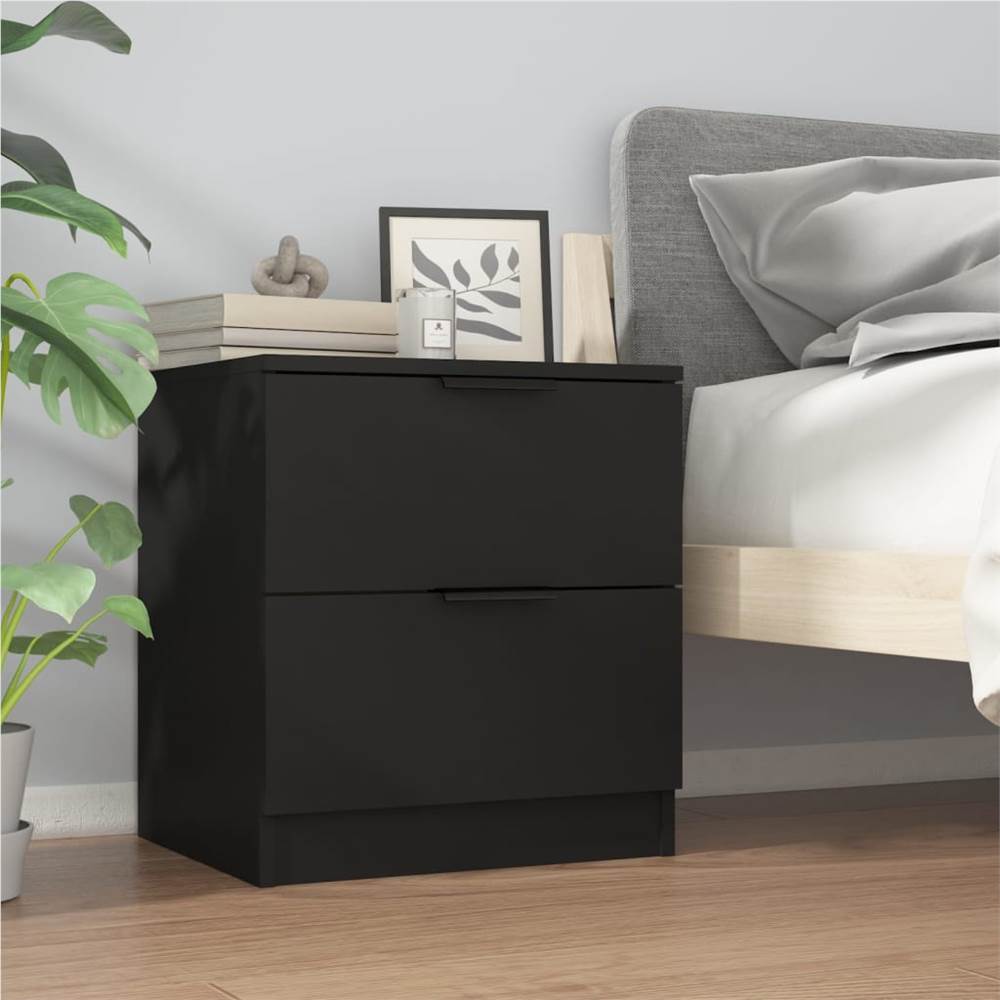 Bedside Cabinet Black Engineered Wood