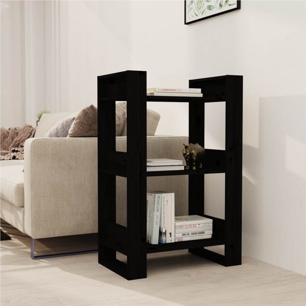 Book Cabinet/Room Divider Black 60x35x91 cm Solid Wood Pine
