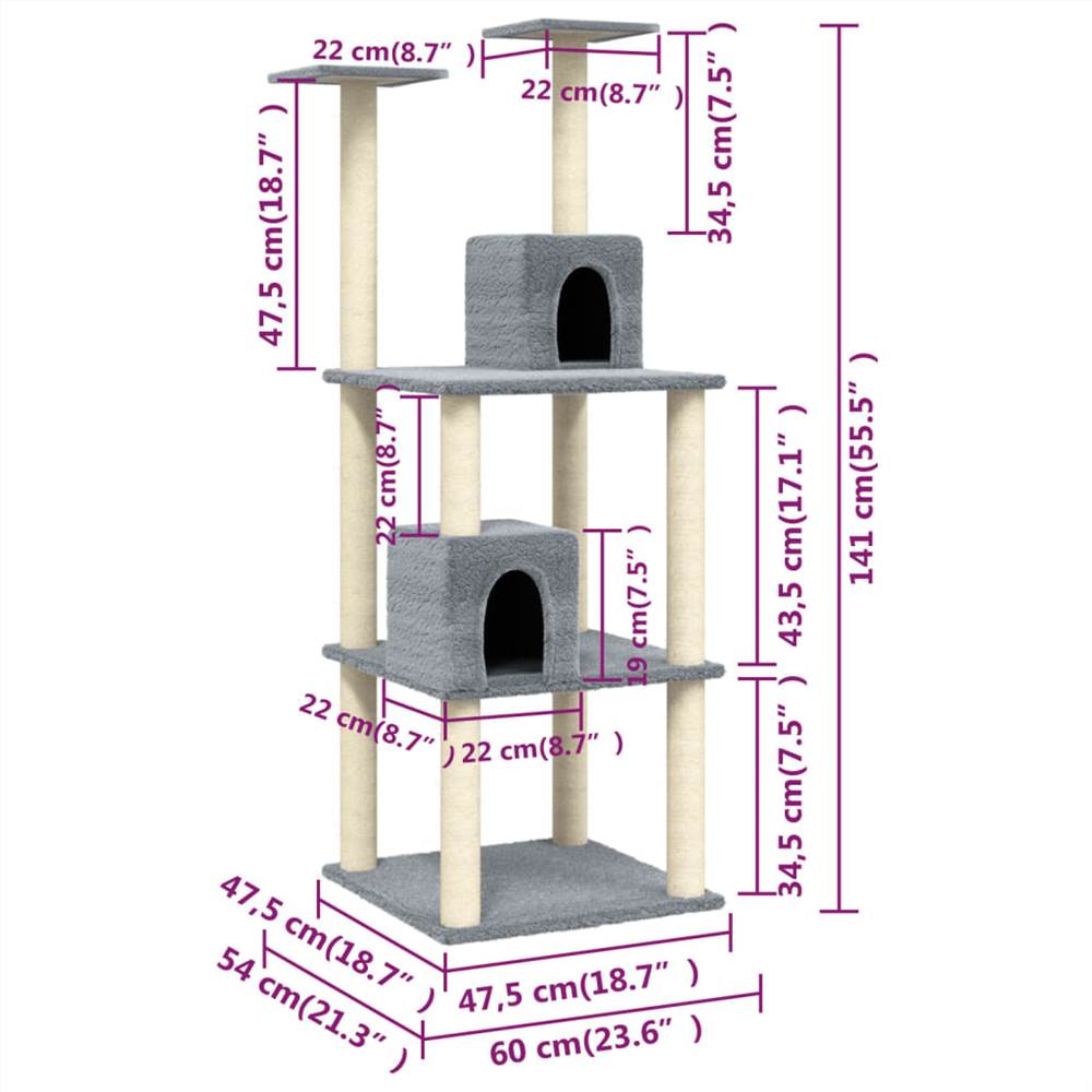 Cat Tree with Sisal Scratching Posts Light Grey 141 cm