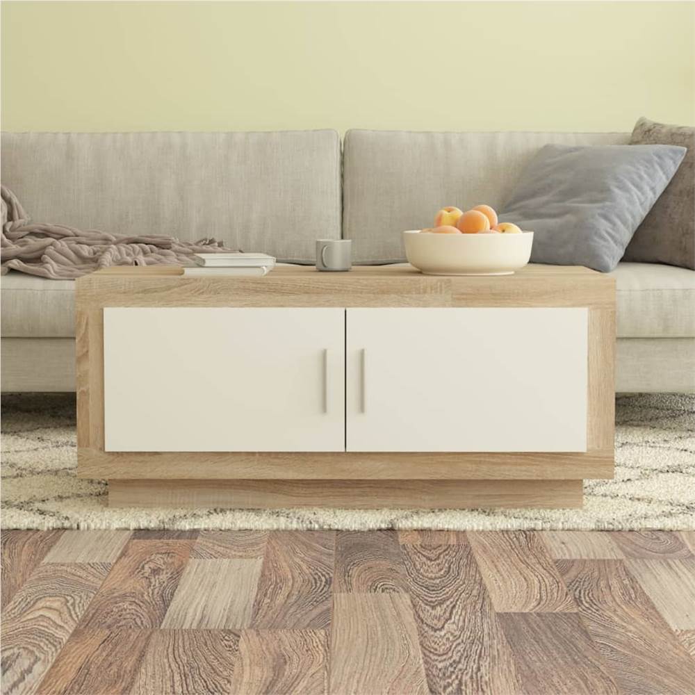 Coffee Table White and Sonoma Oak 102x50x45 cm Engineered Wood