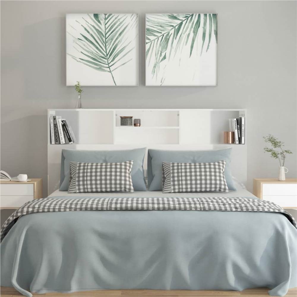 Headboard Cabinet High Gloss White 160x19x103.5 cm