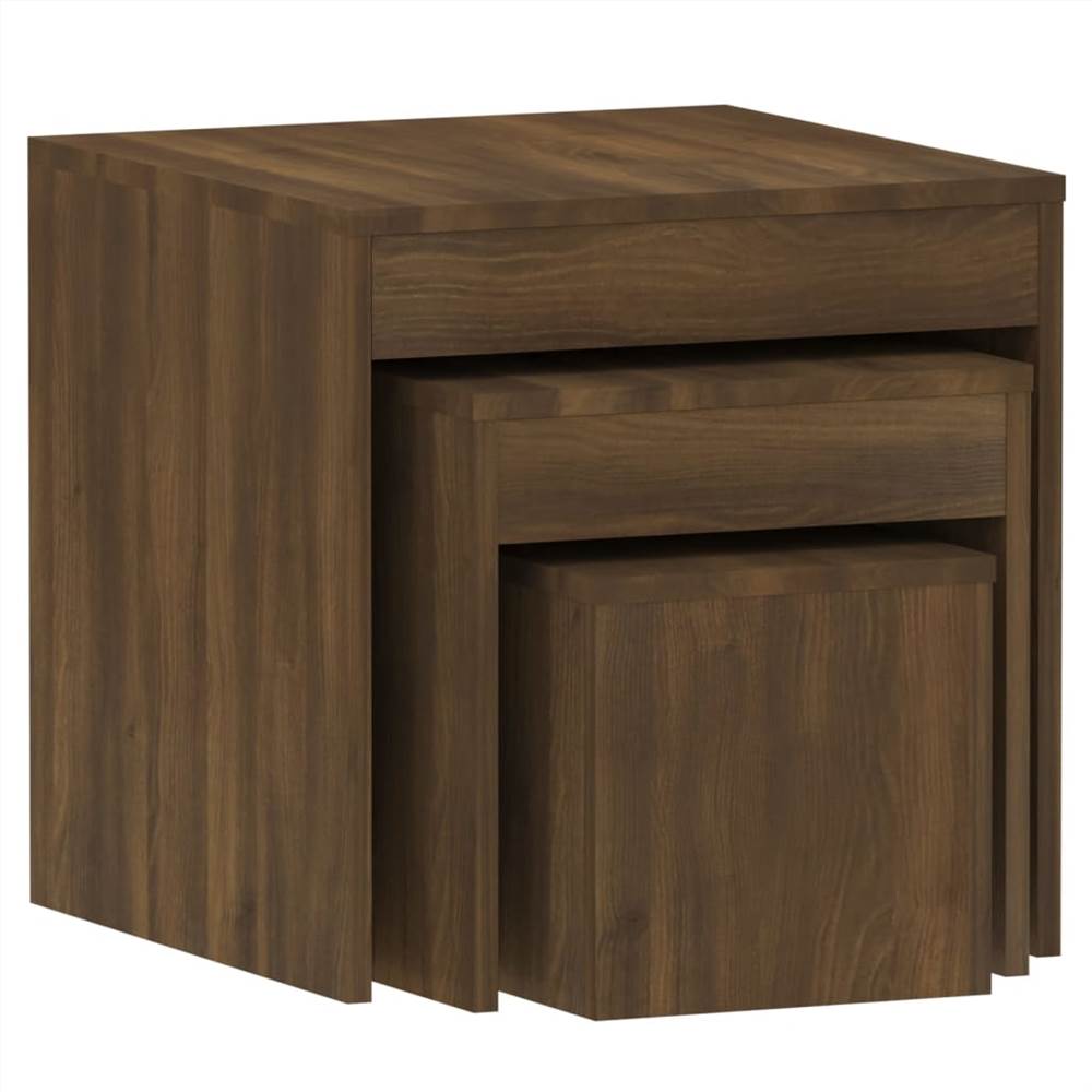 Nesting Tables 3 pcs Brown Oak Engineered Wood