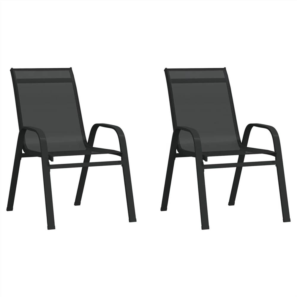 Stackable Garden Chairs 2 pcs Black Textilene Fabric