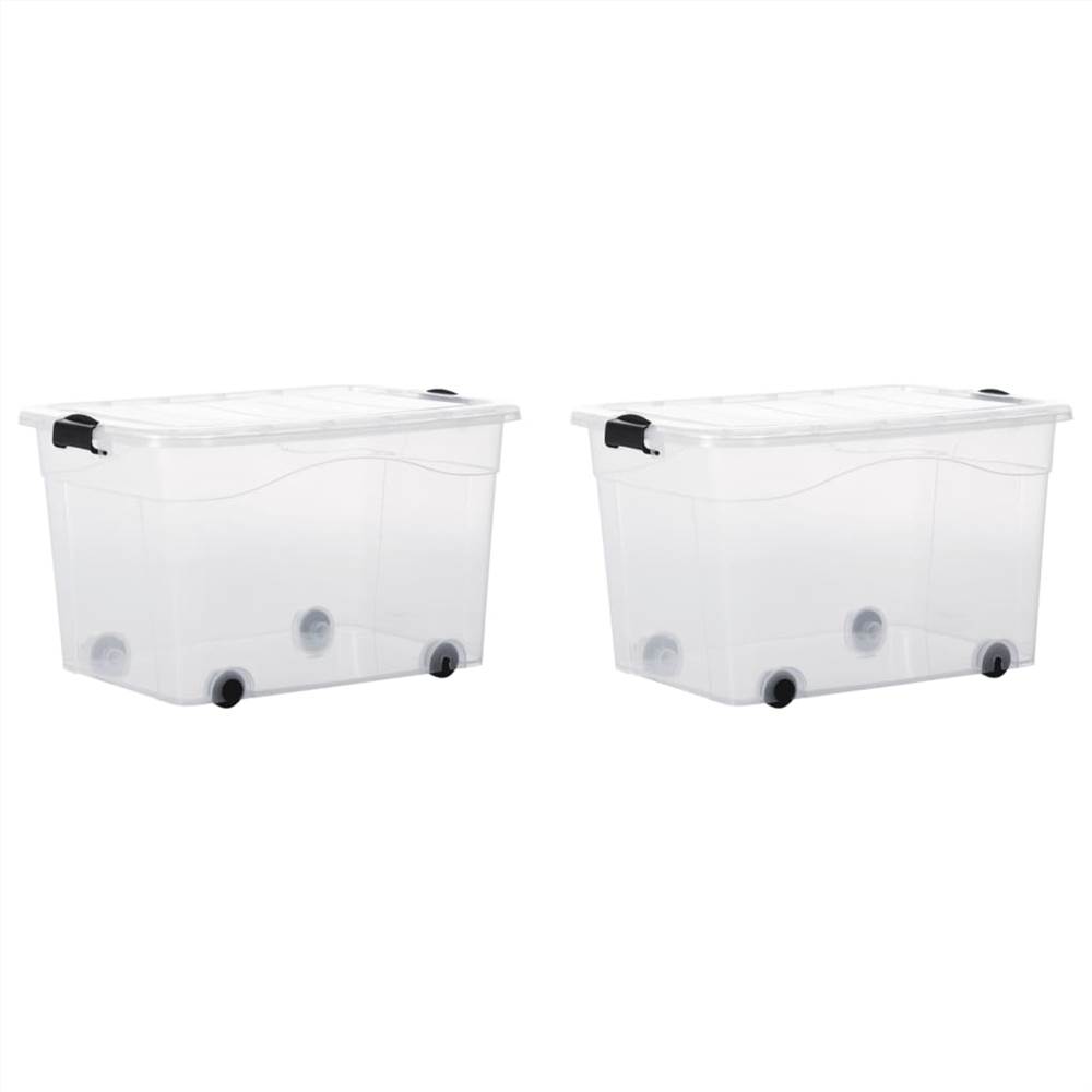 Storage Boxes with Wheels & Lids 2 pcs Transparent 100 L
