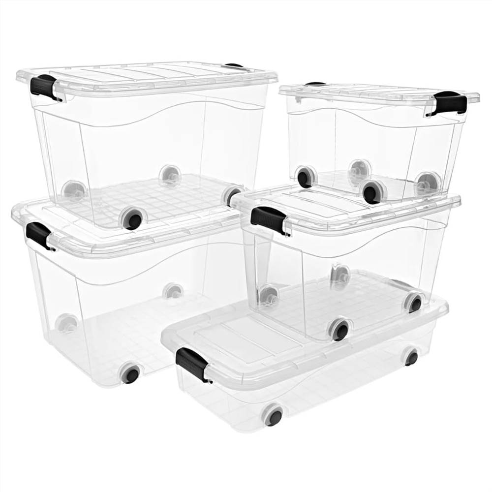 Storage Boxes with Wheels & Lids 2 pcs Transparent 100 L