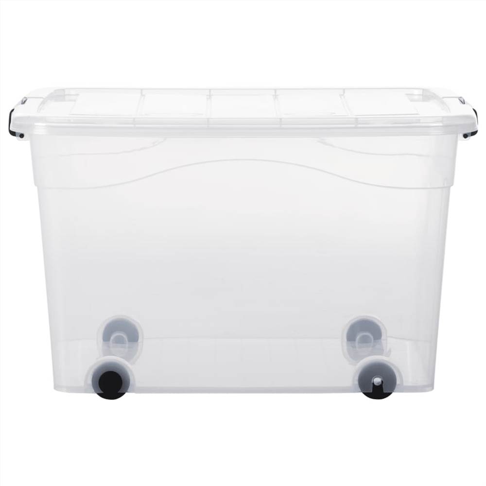 Storage Boxes with Wheels & Lids 2 pcs Transparent 100 L