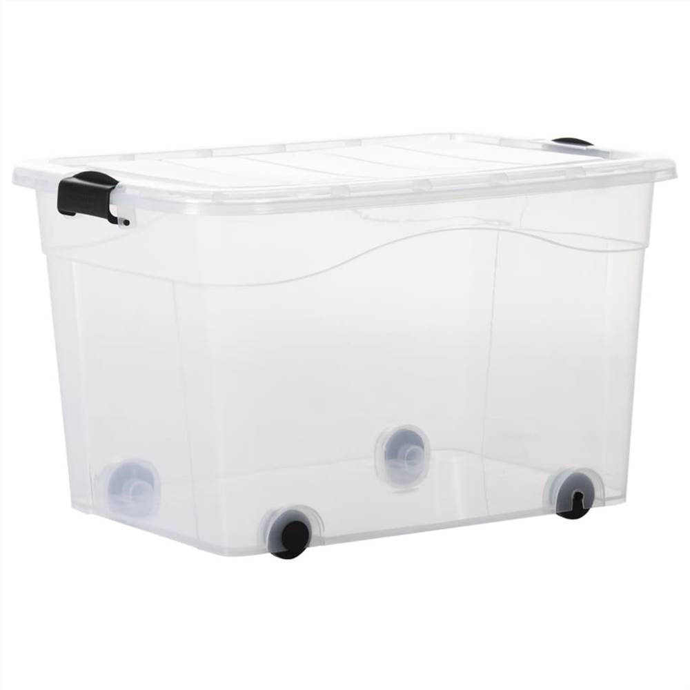 Storage Boxes with Wheels & Lids 2 pcs Transparent 100 L