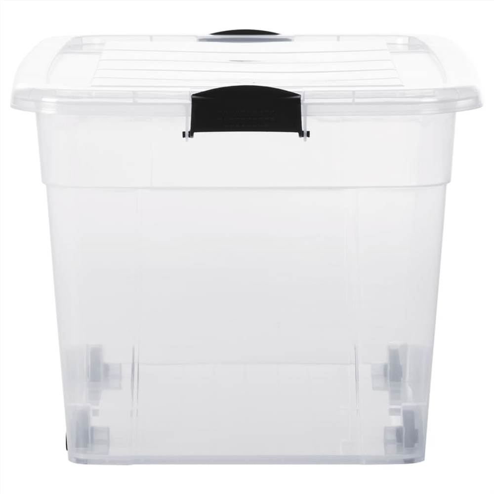 Storage Boxes with Wheels & Lids 2 pcs Transparent 100 L