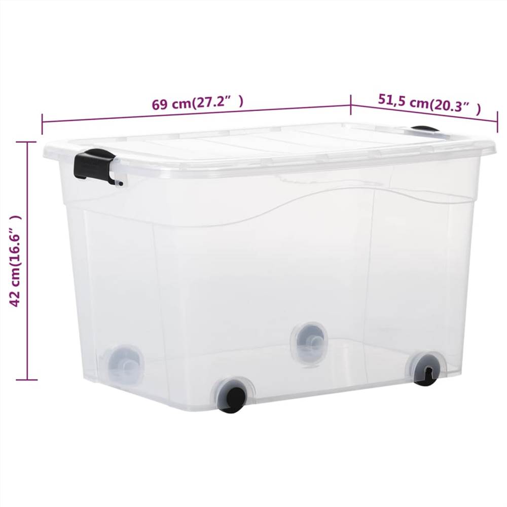 Storage Boxes with Wheels & Lids 2 pcs Transparent 100 L