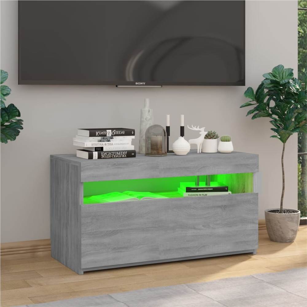 TV Cabinet With LED Lights Grey Sonoma 75x35x40 Cm 10 TV Cabinet with LED Lights Grey Sonoma 75x35x40 cm