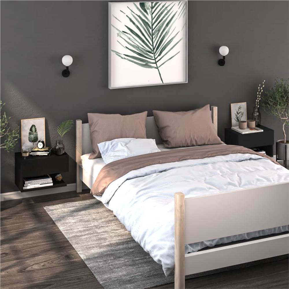 Wall Bedside Cabinet Black Engineered Wood