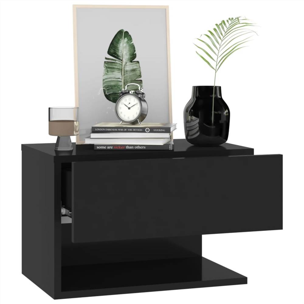Wall Bedside Cabinet Black Engineered Wood