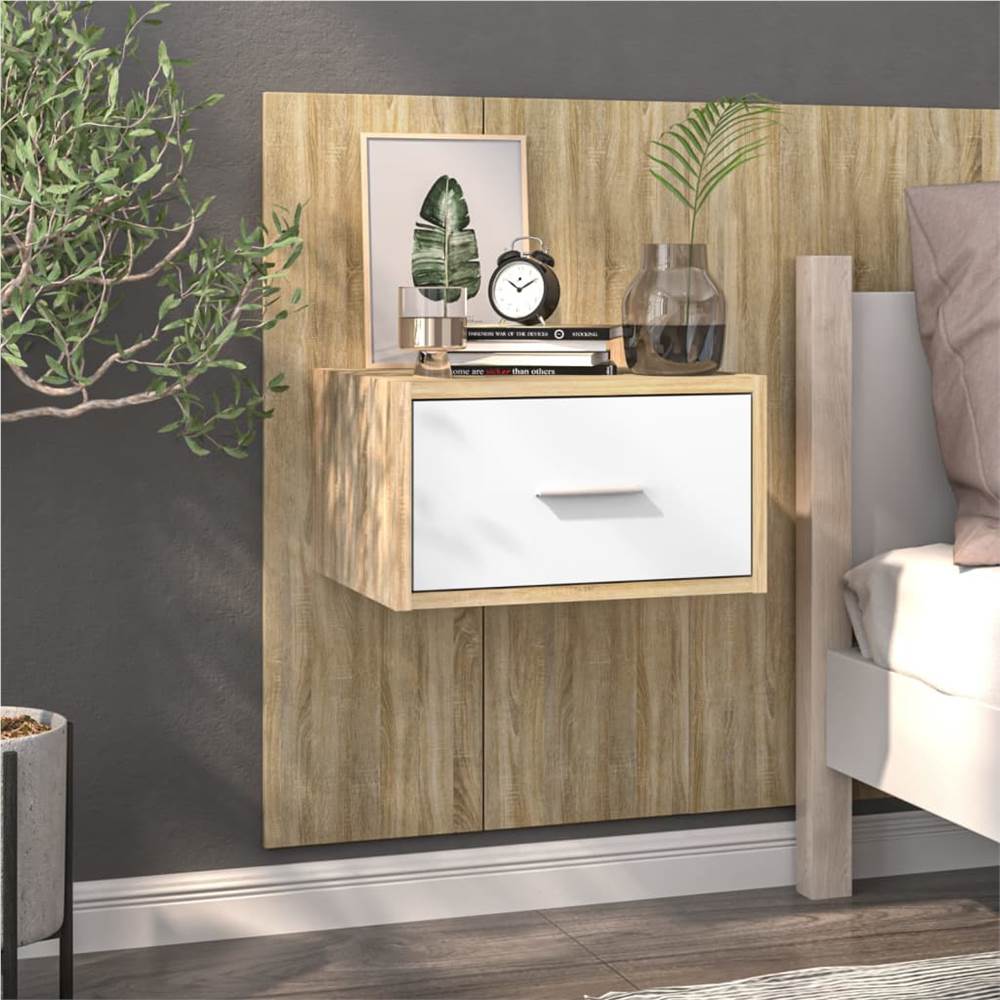 

Wall Bedside Cabinet White and Sonoma Oak Engineered Wood