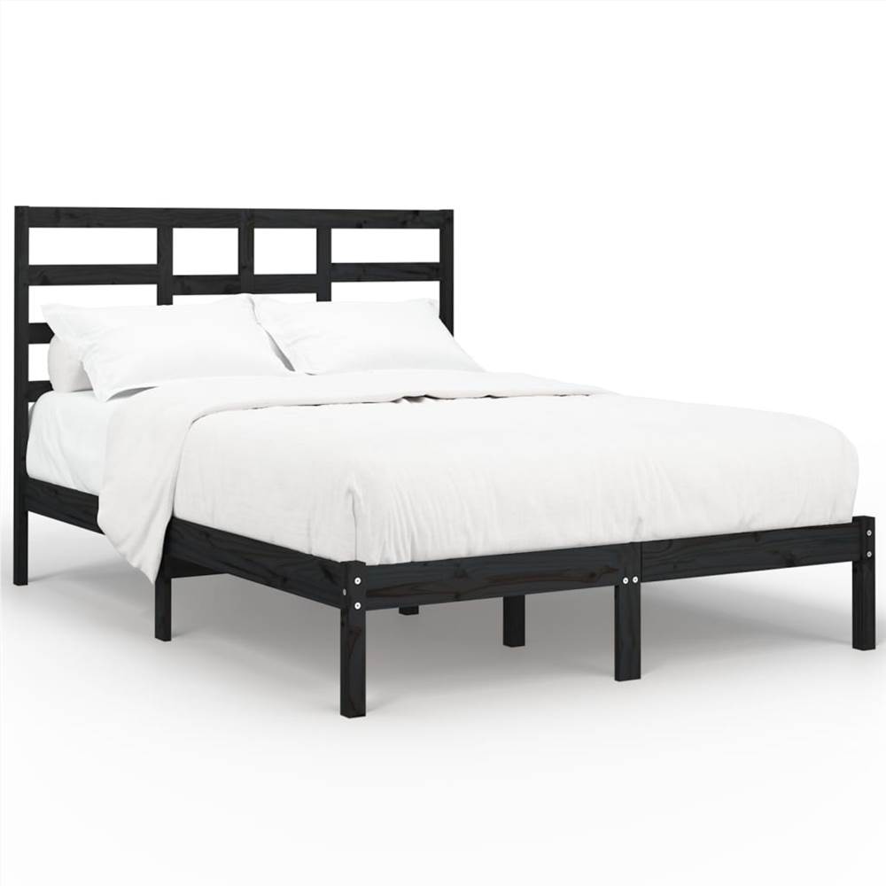 Bed Frame Black Solid Wood 135x190 Cm 4FT6 Double 7 Bed Frame Black Solid Wood 135x190 cm 4FT6 Double