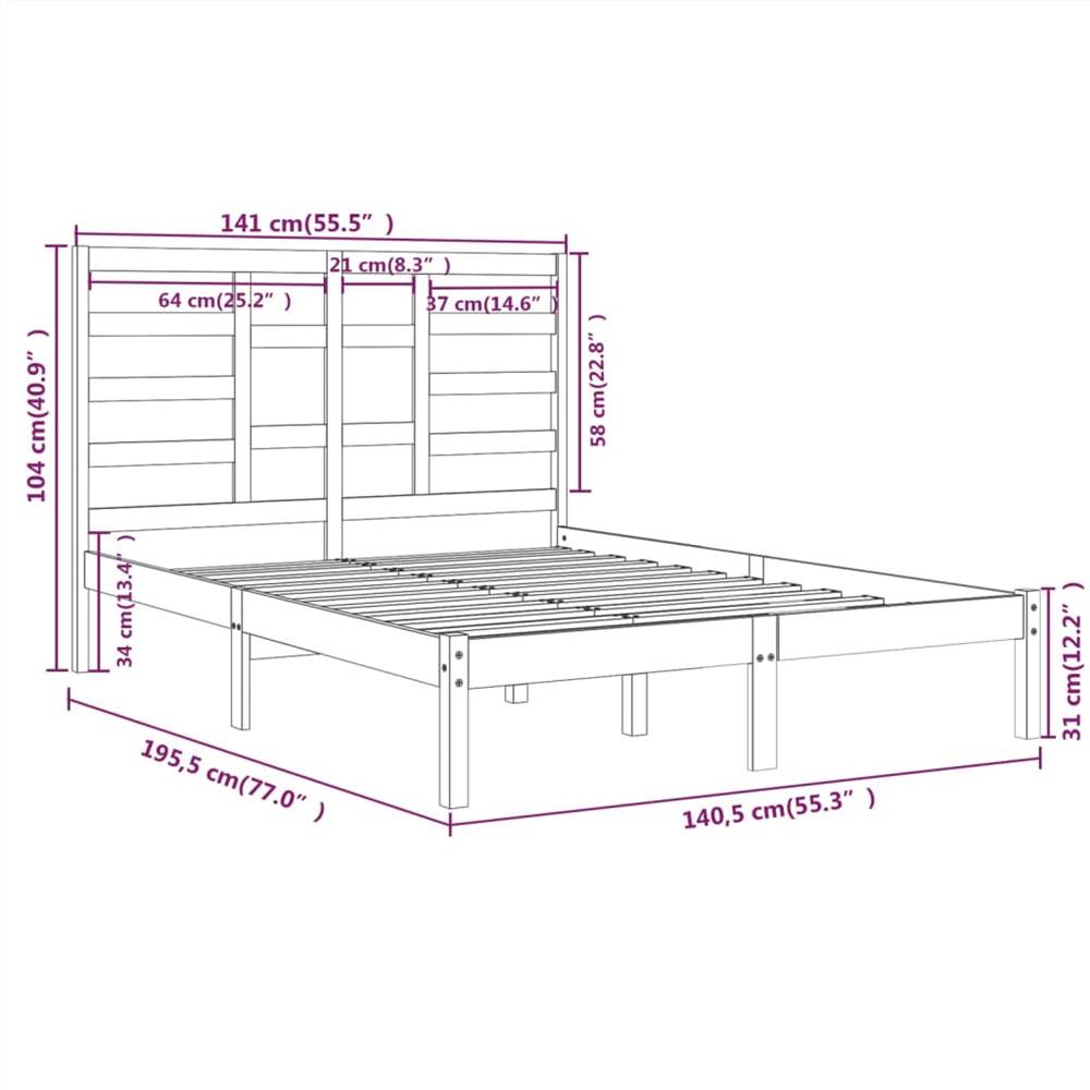 Bed Frame Black Solid Wood 135x190 cm 4FT6 Double