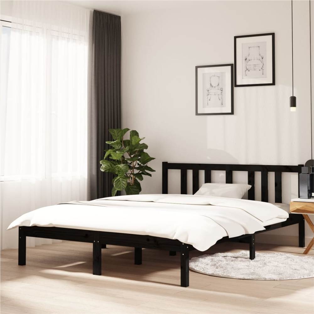 

Bed Frame Black Solid Wood 135x190 cm 4FT6 Double