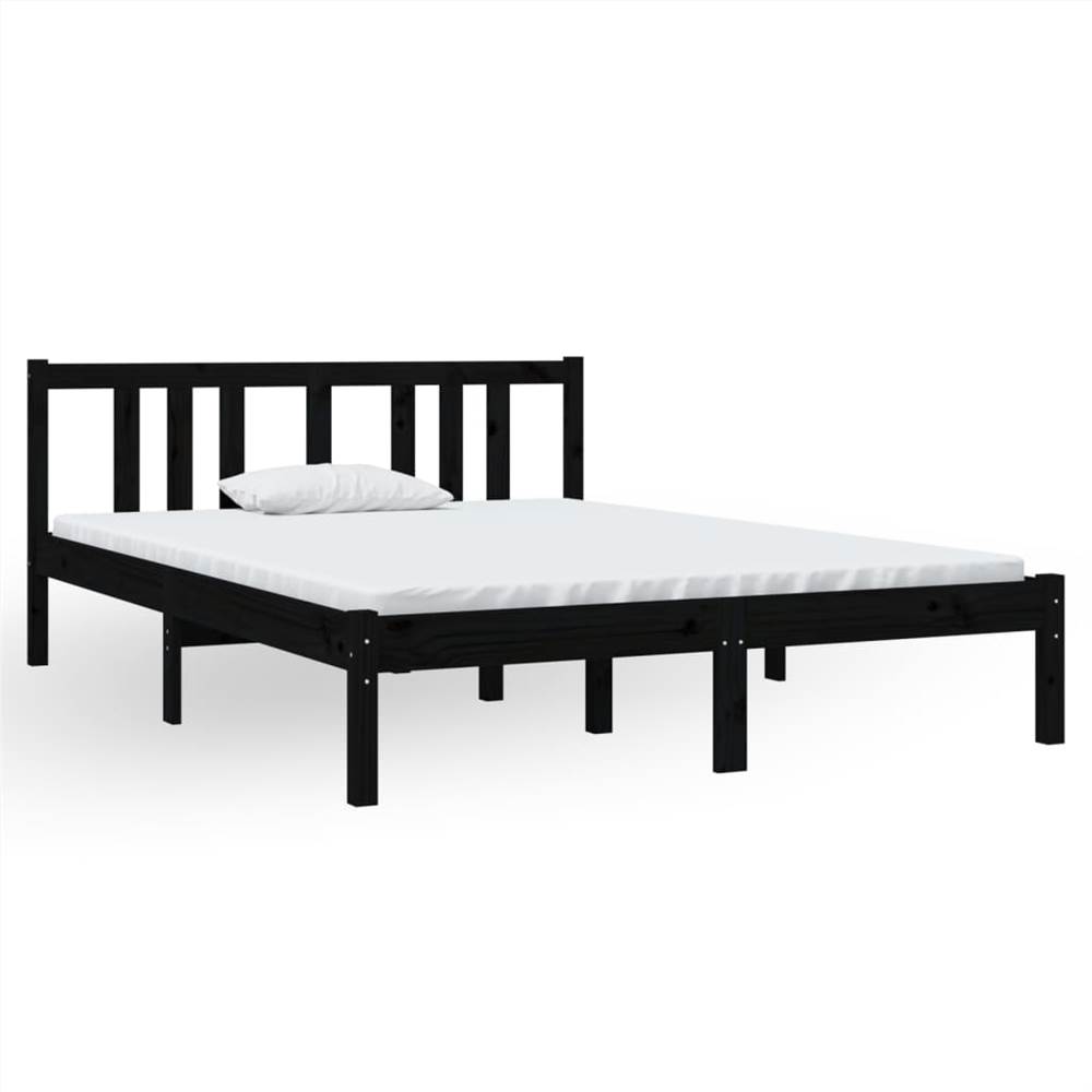 Bed Frame Black Solid Wood 135x190 Cm 4FT6 Double 7 Bed Frame Black Solid Wood 135x190 cm 4FT6 Double