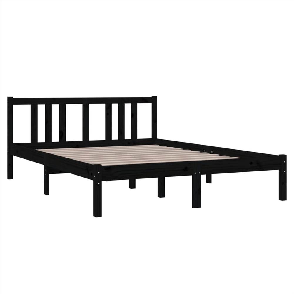 Bed Frame Black Solid Wood 135x190 Cm 4FT6 Double 8 Bed Frame Black Solid Wood 135x190 cm 4FT6 Double