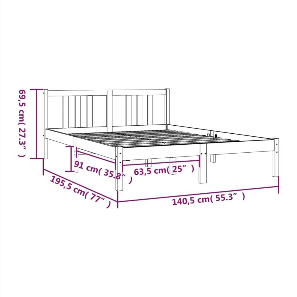 Bed Frame Black Solid Wood 135x190 cm 4FT6 Double